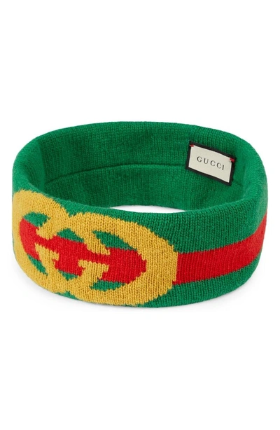 Shop Gucci Gg Lock Web Headband In Flame/ Light Green