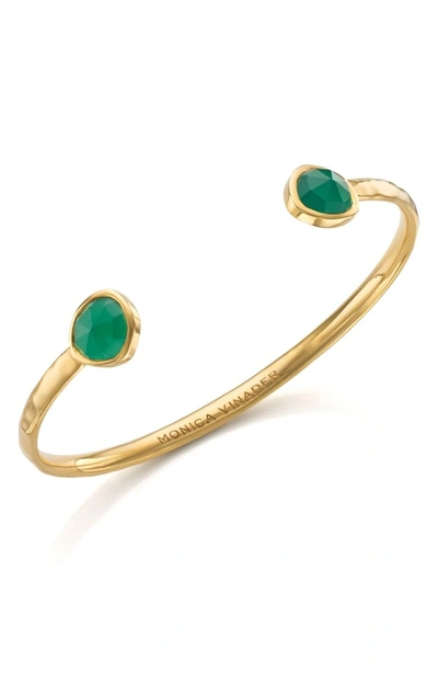 Shop Monica Vinader Siren Green Onyx Thin Cuff Bracelet In Yellow Gold/ Onyx