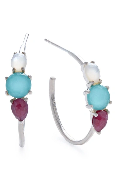 Shop Ippolita Rock Candy Prong Set 3-stone Hoop Earrings In Rainbow