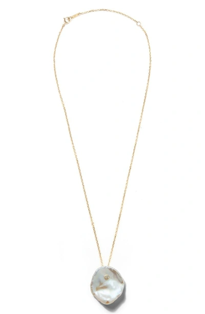 Shop Mizuki Flat Pearl & Diamond Pendant Necklace In Yellow Gold/ Pearl