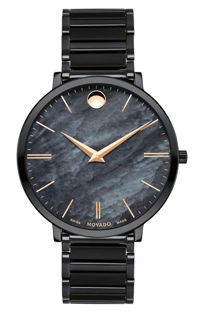 Shop Movado Ultra Slim Bracelet Watch, 35mm In Black/ Rose Gold