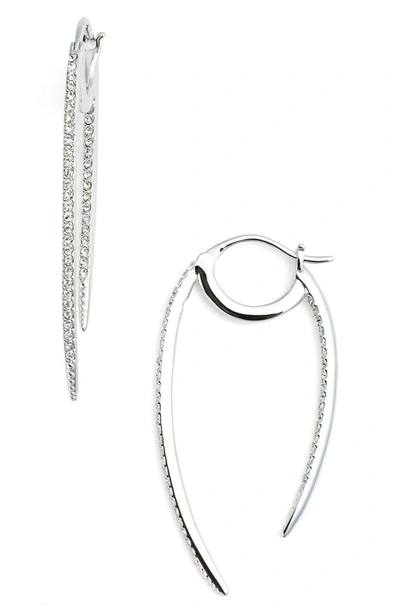 Shop Nadri 'crescent' Linear Hoop Earrings In Silver