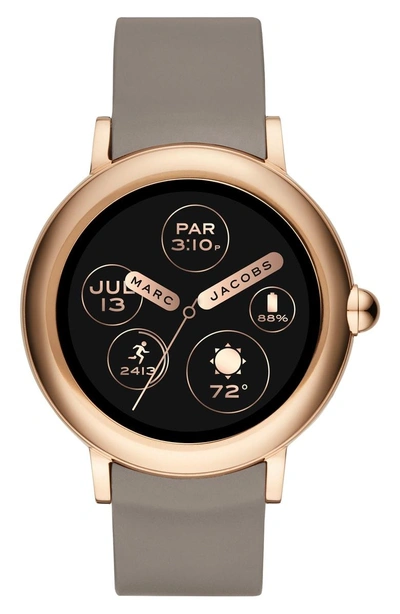 Shop Marc Jacobs Riley Silcone Strap Smart Watch, 44mm In Taupe/ Rose Gold