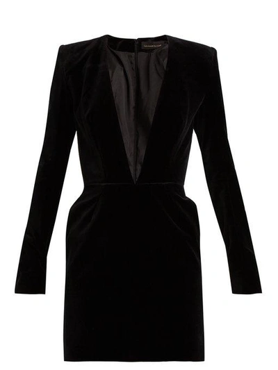 Alexandre Vauthier V-neck Velvet Mini Dress In Black | ModeSens