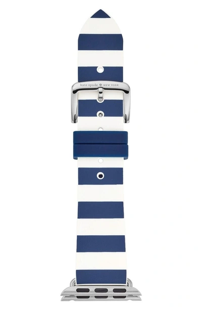Shop Kate Spade Apple Watch Silicone Strap, 25mm In Blue/ White
