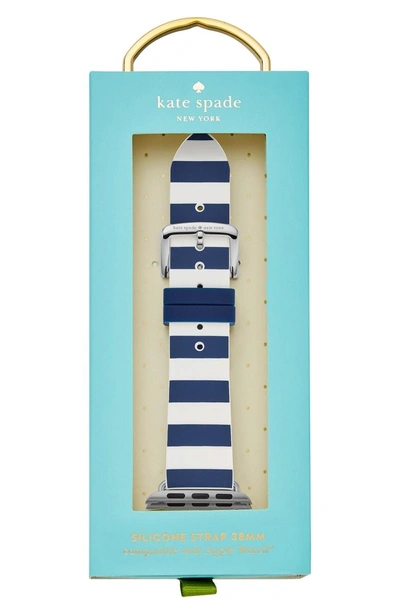 Shop Kate Spade Apple Watch Silicone Strap, 25mm In Blue/ White