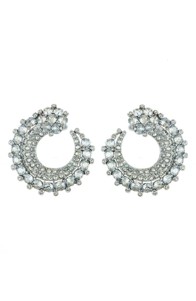 Shop Oscar De La Renta Crystal Embellished Hoop Earrings In Crystal Shade Silver