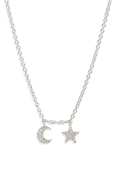 Shop Meira T Moon And Star Diamond Pave Charm Necklace In White Gold