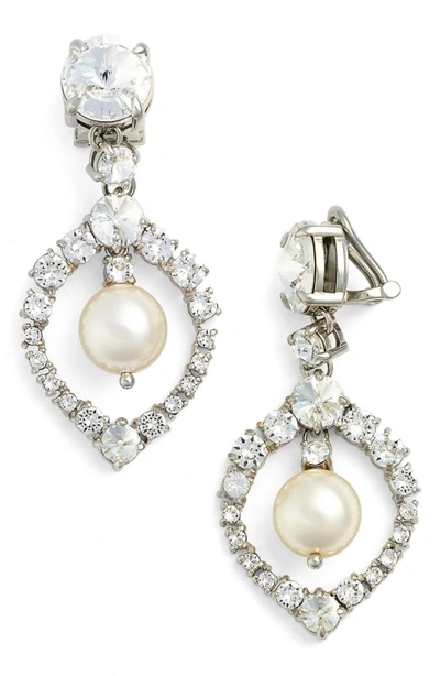 Shop Miu Miu 'classic' Crystal & Faux Pearl Drop Earrings In Cream/ Cristal