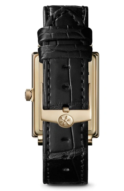 Shop Gomelsky The Shirley Fromer Alligator Strap Watch, 32mm X 25mm In Black/ Mop Malachite/ Gold