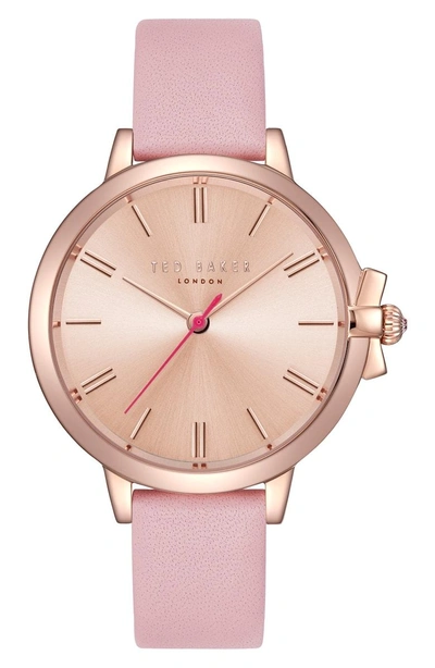 Shop Ted Baker Leather Strap Watch, 36mm In Pink/ Rose Gold