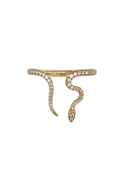 Shop Nora Kogan Alexandra Diamond Open Snake Ring In Yellow Gold