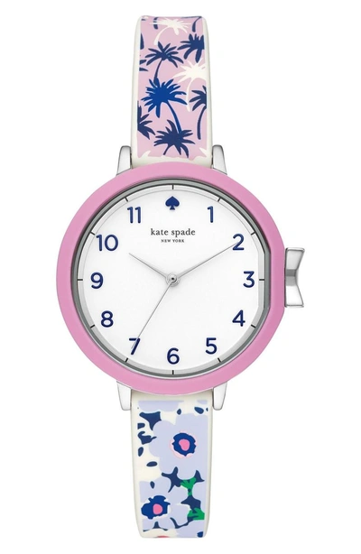 Shop Kate Spade Park Row Silicone Strap Watch, 34mm In Blue/ White/ Silver