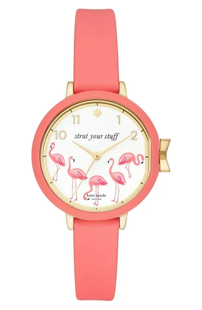 Shop Kate Spade Park Row Silicone Strap Watch, 34mm In Pink/ White/ Gold