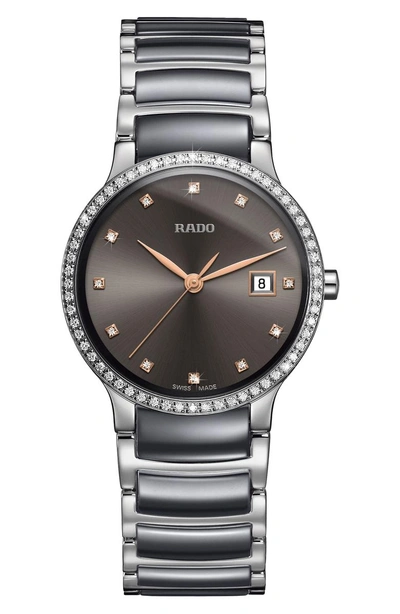 Shop Rado Centrix Diamond Bracelet Watch, 28mm In Grey/ Sable/ Grey