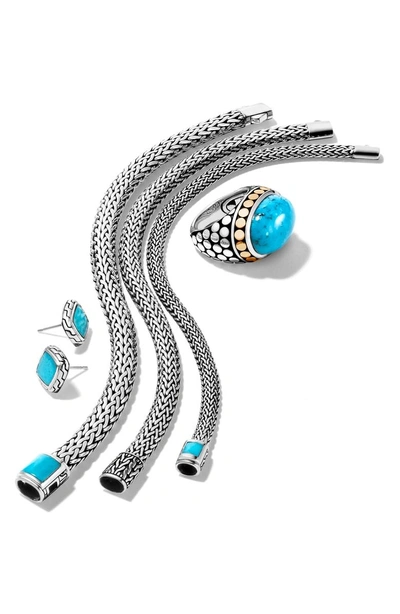 Shop John Hardy Classic Silver Chain Turquoise Stud Earrings In Silver/ Turquoise