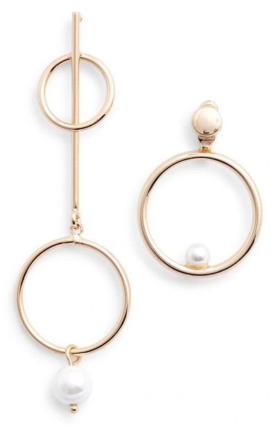 Shop Danielle Nicole Mismatched Imitation Pearl Statement Earrings In Gold