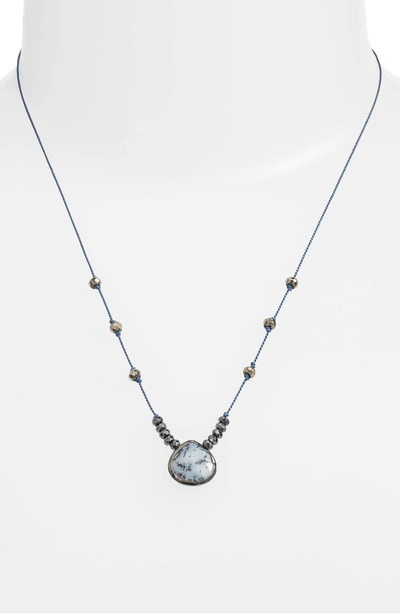 Shop Ela Rae Sylvie Semiprecious Stone Necklace In Dendrite/ Hematite/ Cobalt