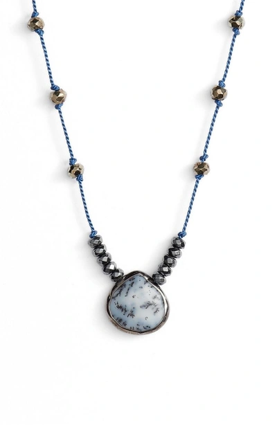Shop Ela Rae Sylvie Semiprecious Stone Necklace In Dendrite/ Hematite/ Cobalt