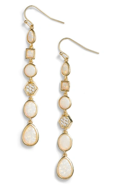 Shop Melinda Maria Katherine Opal Linear Earrings In White Opal/ Gold