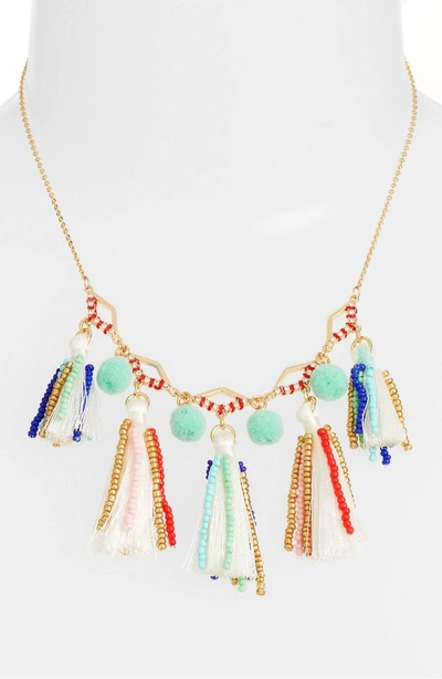 Shop Rebecca Minkoff Tassel & Pompom Necklace In Multi/ Gold