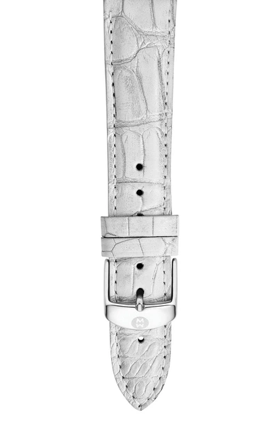 Shop Michele 18mm Alligator Watch Strap In Metallic Silver