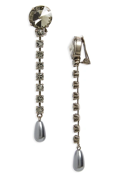 Shop Miu Miu Queen Jewels Classic Crystal & Imitation Pearl Drop Earrings In Dk Grey/ Fume