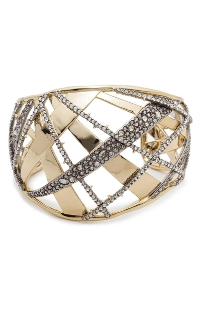 Shop Alexis Bittar Crystal Encrusted Plaid Bracelet In Gold/ Silver