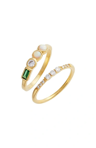 Shop Elise M Shiny Stack Set Of 2 Emerald, Opal & Crystal Rings In Gold