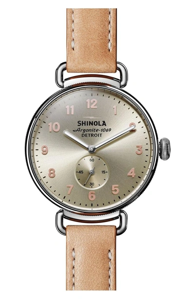 Shop Shinola The Canfield Alligator Strap Watch, 38mm In Natural/ Metallic/ Silver