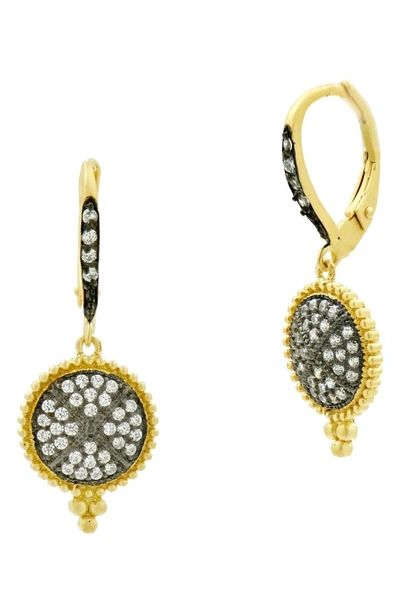 Shop Freida Rothman Pave Disc Drop Earrings In Gold/ Black