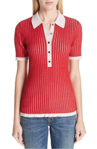 Shop Burberry Yellowstone Polo Sweater In Military Red