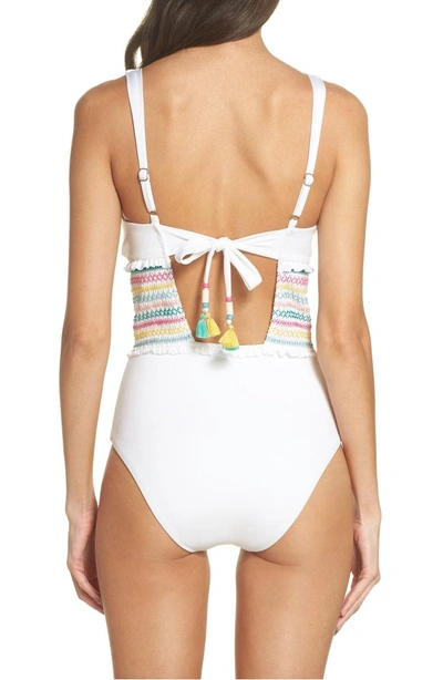 Shop Isabella Rose Crystal Cove Smocked One-piece Swimsuit In White