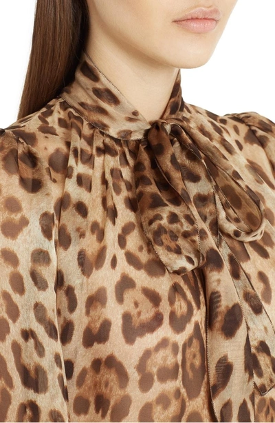Shop Dolce & Gabbana Leopard Print Silk Tie Neck Blouse