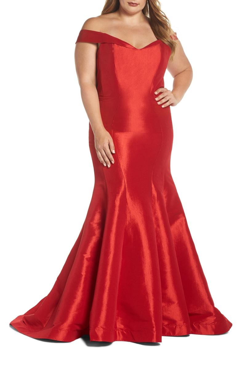 mac duggal off the shoulder gown