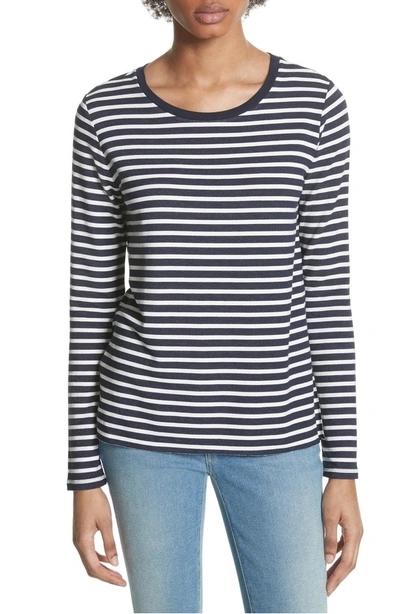 Shop Majestic Stripe Sweatshirt In Marine/ Milk