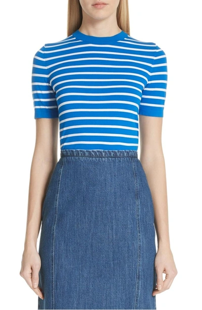 Shop Michael Kors Stripe Tee In True Royal/ White