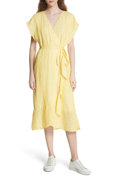 Shop Joie Filma Back Cutout Linen Wrap Dress In Pineapple