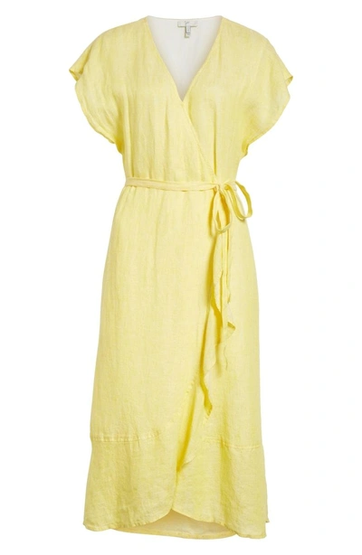 Shop Joie Filma Back Cutout Linen Wrap Dress In Pineapple