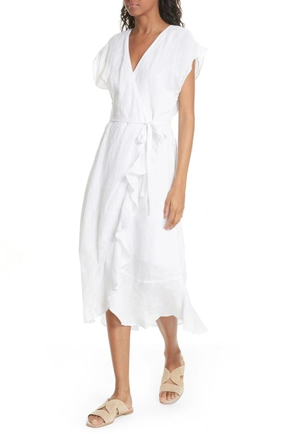 Shop Joie Filma Back Cutout Linen Wrap Dress In Porcelain