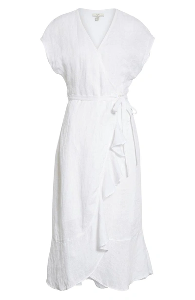 Shop Joie Filma Back Cutout Linen Wrap Dress In Porcelain