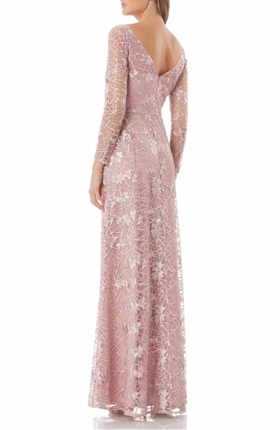 Shop Js Collections Embroidered Tulle Gown In Pink/ Taupe