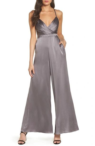 Shop Fame And Partners The Armelle Wide Leg Jumpsuit In Mid-grey
