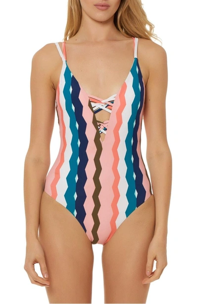Shop Red Carter Strappy Plunge One-piece Swimsuit In Ballet