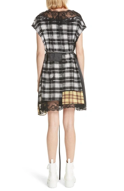 Shop Marc Jacobs Lace Trim Plaid Silk Dress In White Multi