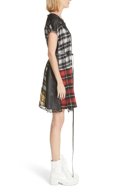 Shop Marc Jacobs Lace Trim Plaid Silk Dress In White Multi