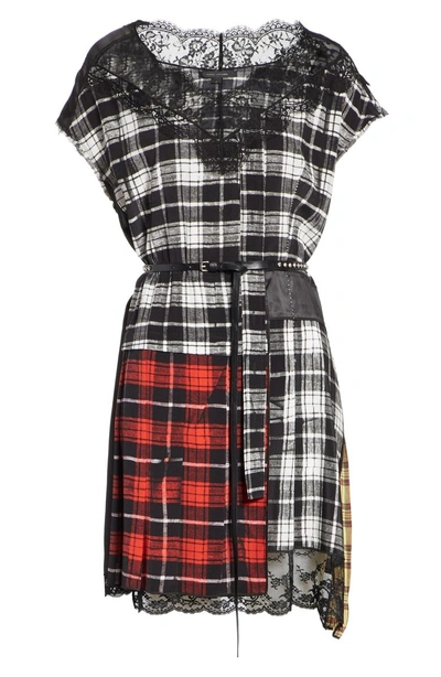 Shop Marc Jacobs Lace Trim Plaid Silk Dress In White Multi