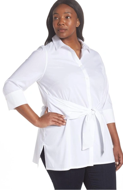 Shop Foxcroft Michaela Solid Tie Front Shirt In White
