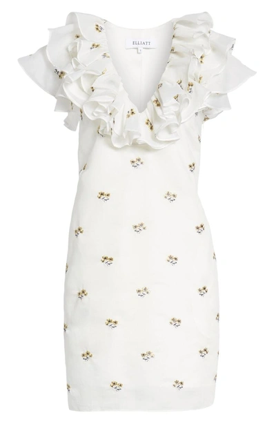 Shop Elliatt Theseus Embroidered Ruffle Dress In White