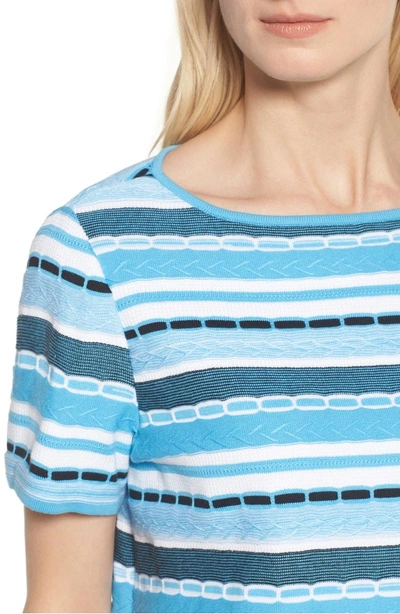 Shop Ming Wang Stripe Jacquard Top In Bluebonnet/ Black/ White